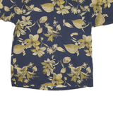BILL BLASS Mens Navy & Yellow Floral Pattern Shirt L Polyester Blend Casual