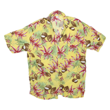 Mens Yellow Tropical Print Cotton Blend Short Sleeve Shirt L Summer Casual