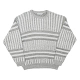 LINEA MARCO Mens Grey & White Patterned Cotton Blend Jumper Crew Neck Chunky