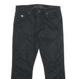 GUESS Mens Cotton Blend Black Regular Fit Straight Leg Trousers W34 L28 Zip