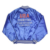 Mens Blue Satin Button Jacket L Plain Varsity Retro USA Furniture Flint Michigan