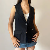 Floria Waistcoat - Medium Black Polyester Blend