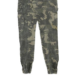 Mens Slim Fit Cotton Blend Green Camouflage Cargo Trousers W29 L30 Zip Pocketed