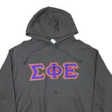 CHAMPION Mens Grey Hoodie 2XL Embroidered Greek Letters Pullover Sweatshirt