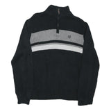 CHAPS Mens Black & Grey Patterned Pullover Half Zip Jumper L Cotton Blend Casual