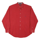 TOMMY HILFIGER Mens Red Cotton Blend Shirt L Button Down Classic Fit Casual