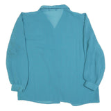 MARSHA FURST Womens Blue Button Shirt Long Sleeve Collared L Polyester Blend Top