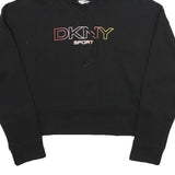 DKNY Womens Black Sport Pullover Hoodie M Cotton Blend Crop Sweatshirt