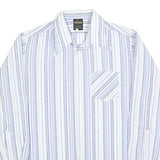 WALDE Mens Blue & White Striped Shirt L Cotton Blend Classic Fit Long Sleeve