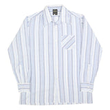 WALDE Mens Blue & White Striped Shirt L Cotton Blend Classic Fit Long Sleeve