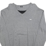 BRUNO BANANI Mens Grey Plain Pullover V-Neck Basic Knit L Lightweight Jumper