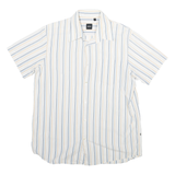 BOSS Mens White Blue & Beige Striped Cotton Blend Shirt L Casual Summer Short