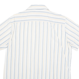 BOSS Mens White Blue & Beige Striped Cotton Blend Shirt L Casual Summer Short