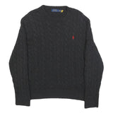POLO RALPH LAUREN Mens Black Patterned Cotton Cable Knit Jumper XL Classic Fit