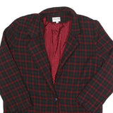 J'ENVIE SPORT Womens Red & Black Check Wool Jacket UK 14 Button Closure Classic