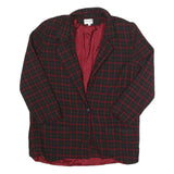 J'ENVIE SPORT Womens Red & Black Check Wool Jacket UK 14 Button Closure Classic