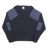 CHAMPION Womens Navy Blue Plain Wool Blend Jumper Crew Neck Basic Knit L Soft