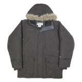 COLUMBIA Mens Black Hooded Puffer Jacket L Nylon Zip Winter Coat Outdoor Warm