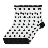 Anyfootwear 5 Pairs Black Heart Tulle Glass Silk Socks Size 5-9 Transparent Thin Mesh Nylon Fashion Socks Comfortable Breathable Casual Socks for Women