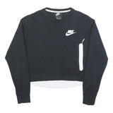 NIKE Womens Black Crew Neck S Sweatshirt Crop Zip Pocket Casual Style