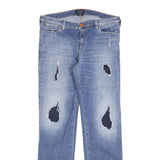 ARMANI JEANS Womens Regular Fit Blue Denim Stone Wash W32 L30 Distressed Zip