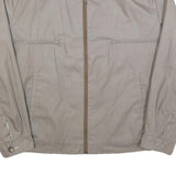 Mens Beige Cotton Blend Zip Front Jacket L Plain Lightweight Casual Outerwear