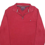 TOMMY HILFIGER Mens Red Pullover Plain V-Neck Basic Knit Jumper L Cotton