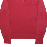 TOMMY HILFIGER Mens Red Pullover Plain V-Neck Basic Knit Jumper L Cotton
