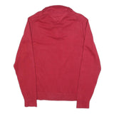 TOMMY HILFIGER Mens Red Pullover Plain V-Neck Basic Knit Jumper L Cotton