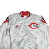 GAME Mens Silver & Red Players Nylon Jacket XL Satin Varsity Embroidered 88