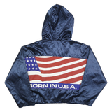 KORONES Womens Blue Polyester Jacket L Hooded Zip Plain Born In U.S.A.