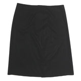 Womens Black Plain Cotton Blend Straight Knee Length Skirt M Classic Office Wear
