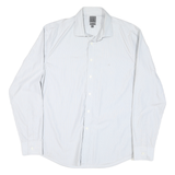 CALVIN KLEIN Mens White Plain Shirt L Classic Fit Button Collar Long Sleeve