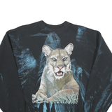 Mens Black Sweatshirt Cougar Graphic Crew Neck L Cotton Blend Vintage Style