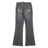 JOHN BANER Womens Grey Regular Flared Denim Light W28 L31 Embroidered Pockets