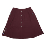 Womens Maroon Button Front Floral Embroidered A-Line Knee Length Linen Blend