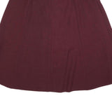 Womens Maroon Button Front Floral Embroidered A-Line Knee Length Linen Blend