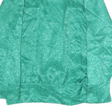 TRU Womens Green Printed Silk Long Sleeve Round Neck Top M Elegant Design