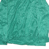 TRU Womens Green Printed Silk Long Sleeve Round Neck Top M Elegant Design