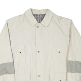 Mens Beige & Grey Cotton Blend Button Jacket L Plain Casual Lightweight