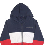 Mens Navy White & Red Colourblock Casual Cotton Hooded Jacket M Zip Plain