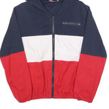 Mens Navy White & Red Colourblock Casual Cotton Hooded Jacket M Zip Plain