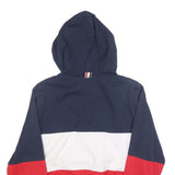 Mens Navy White & Red Colourblock Casual Cotton Hooded Jacket M Zip Plain