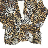 KWAI Womens Brown Black & White Animal Print Shirt Long Sleeve Collared M