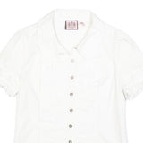 JUICY COUTURE Womens White Shirt Short Sleeve Button Neck S Ruffle Detail