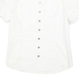 JUICY COUTURE Womens White Shirt Short Sleeve Button Neck S Ruffle Detail