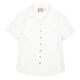 JUICY COUTURE Womens White Shirt Short Sleeve Button Neck S Ruffle Detail