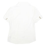 JUICY COUTURE Womens White Shirt Short Sleeve Button Neck S Ruffle Detail