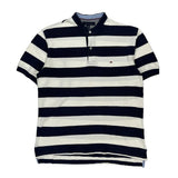 Tommy Hilfiger Striped Polo Shirt - Large Navy Cotton