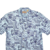 CLEARWATER Mens Blue Patterned Casual Shirt XL Cotton Short Sleeve Summer